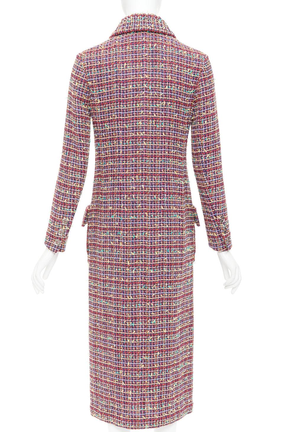 CHANEL 23A Cappotto lungo in tweed misto lana multicolore con tasche ad aletta FR36 S in vendita 1