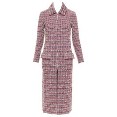 CHANEL 23A Runway multicolor wool blend tweed flap pockets long coat FR36 S