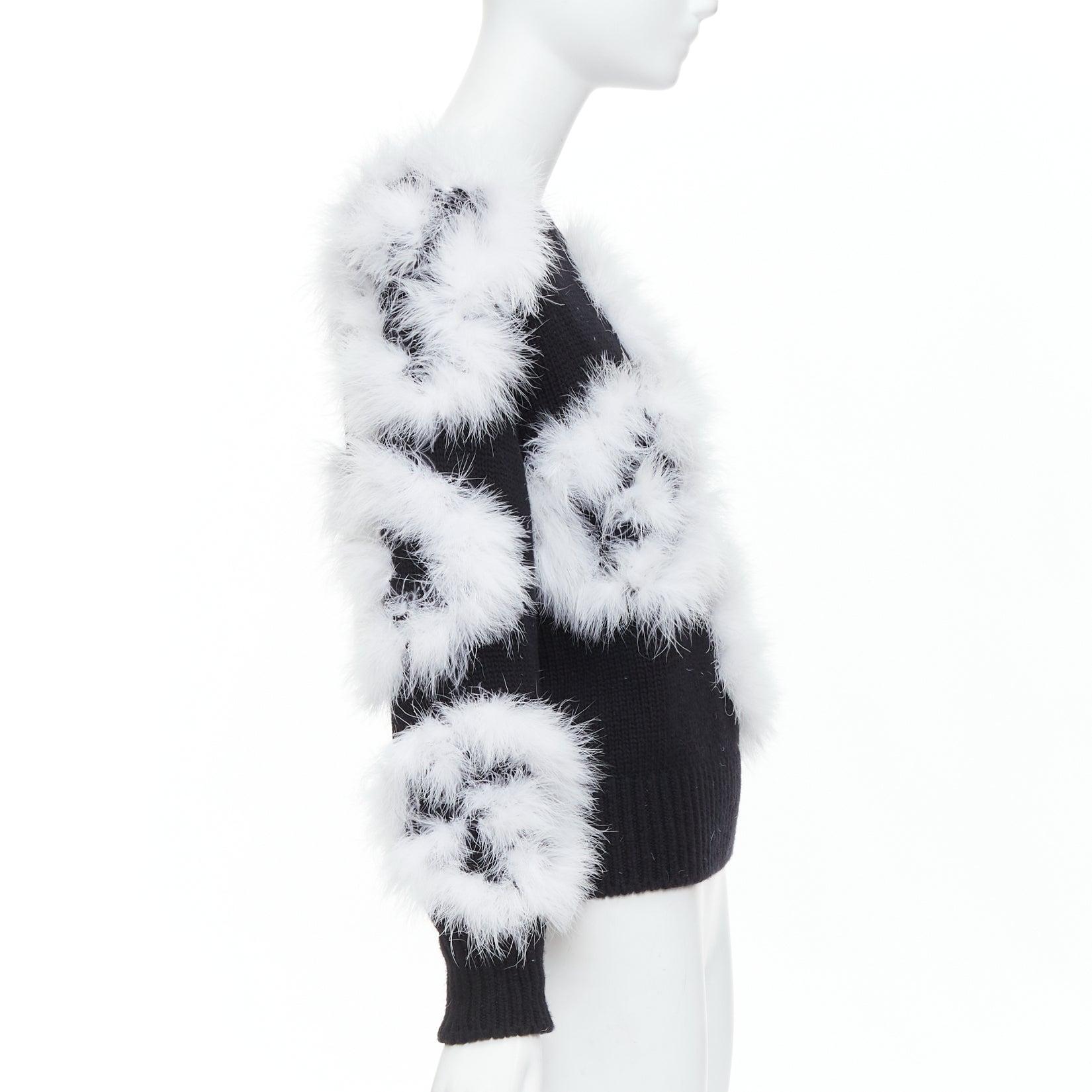 CHANEL 23A Runway white turkey feather black cashmere sweater FR38 M In Excellent Condition In Hong Kong, NT