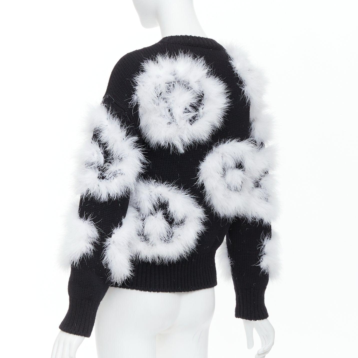 CHANEL 23A Runway white turkey feather black cashmere sweater FR38 M 1