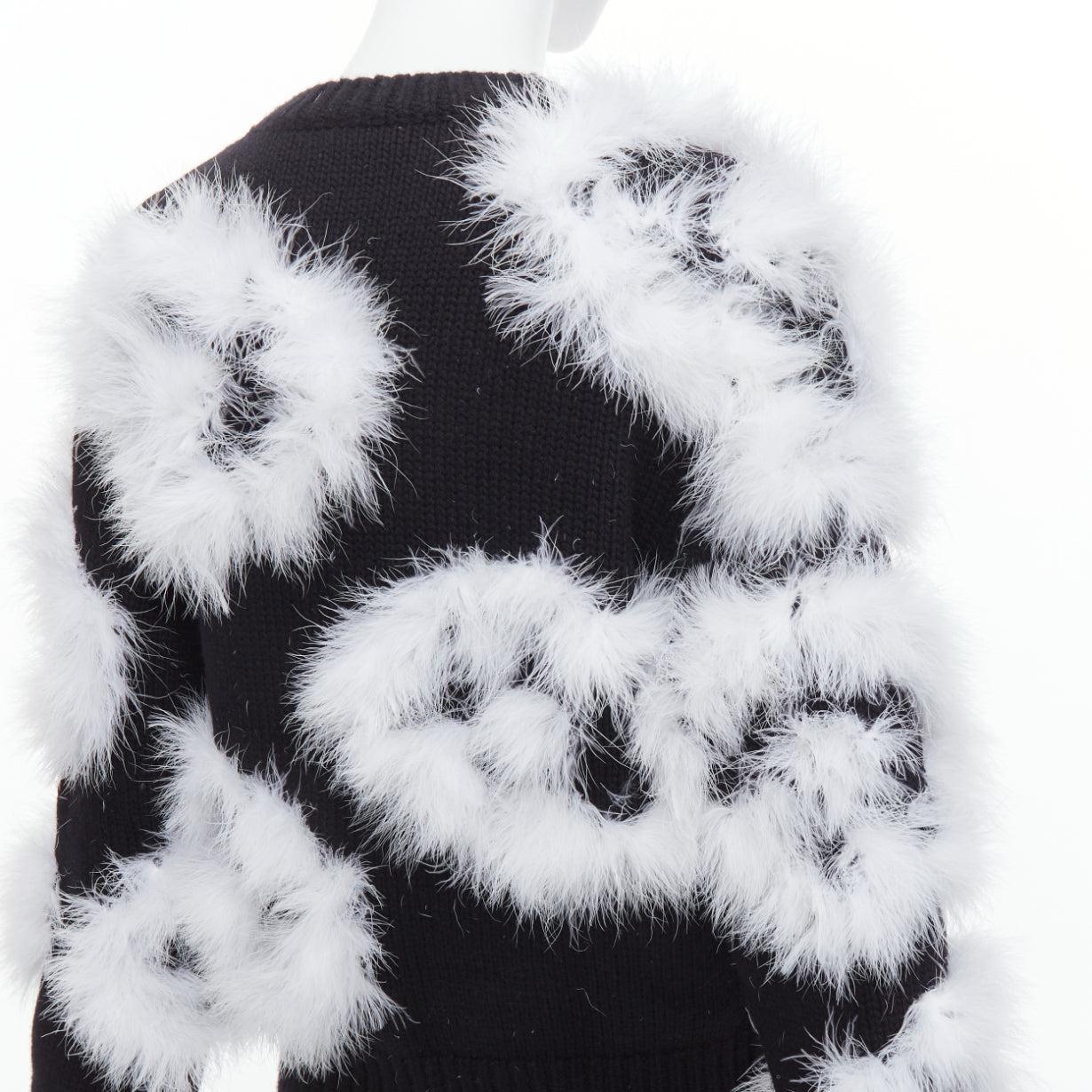 CHANEL 23A Runway white turkey feather black cashmere sweater FR38 M 2