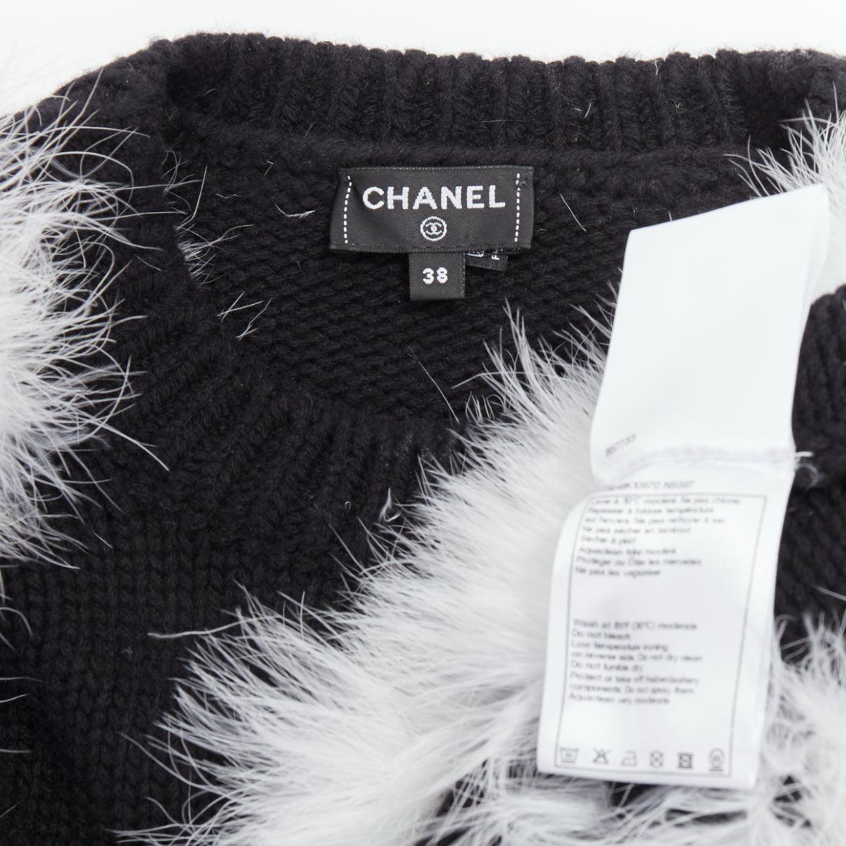 CHANEL 23A Runway white turkey feather black cashmere sweater FR38 M 3