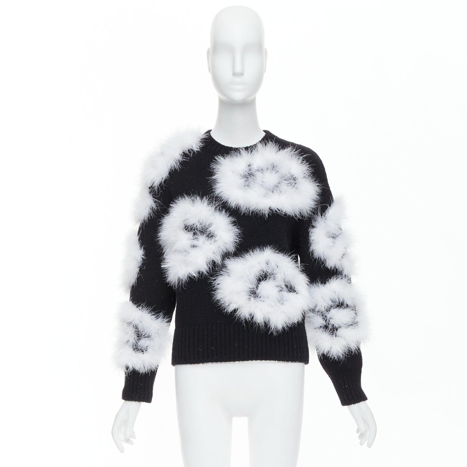CHANEL 23A Runway white turkey feather black cashmere sweater FR38 M 4