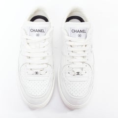 CHANEL 23A white CC logo leather panels leather casual sneakers EU37.5