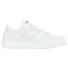 CHANEL 23A white CC logo leather panels leather casual sneakers EU37.5