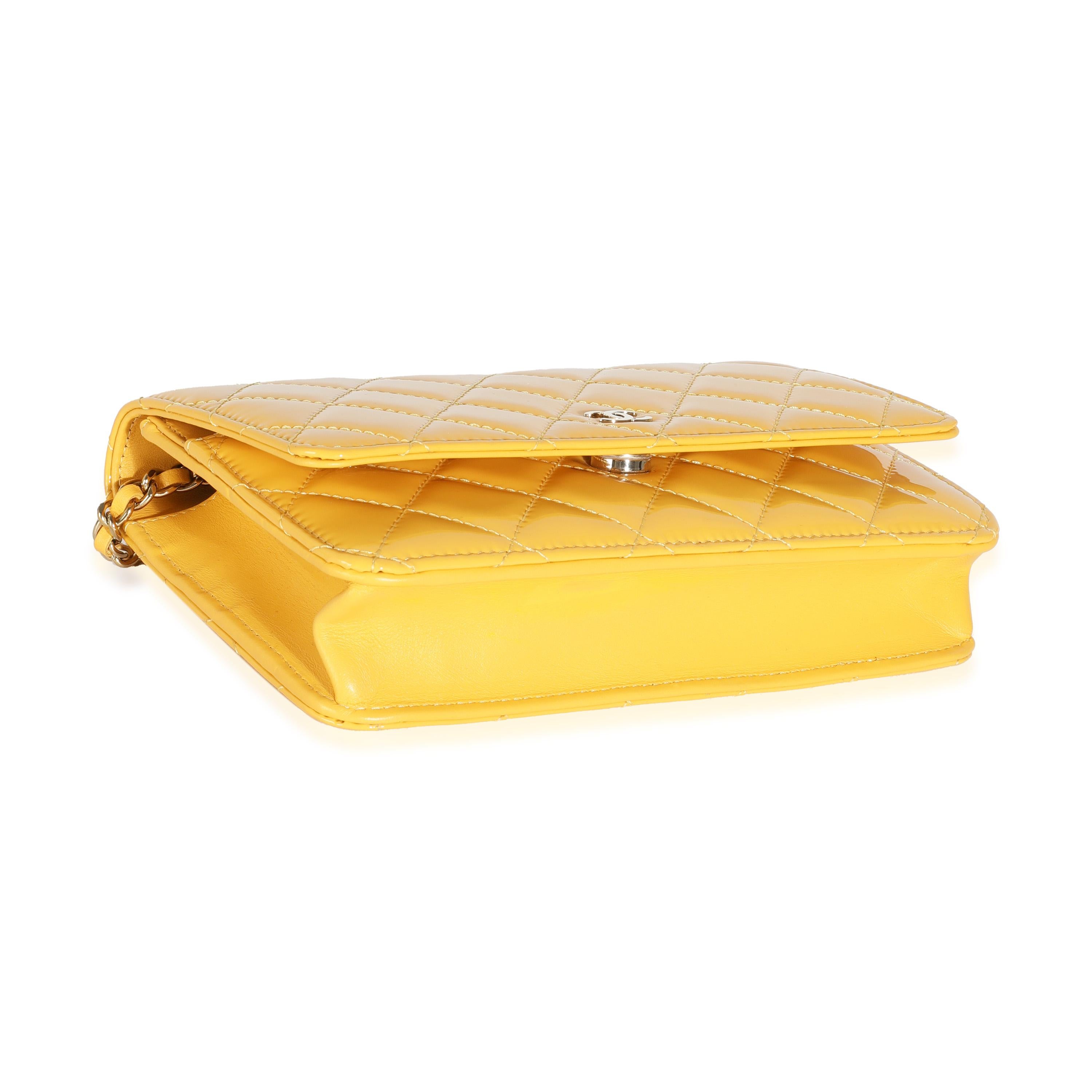 Chanel 23A Yellow Quilted Patent Classic Wallet On Chain 1