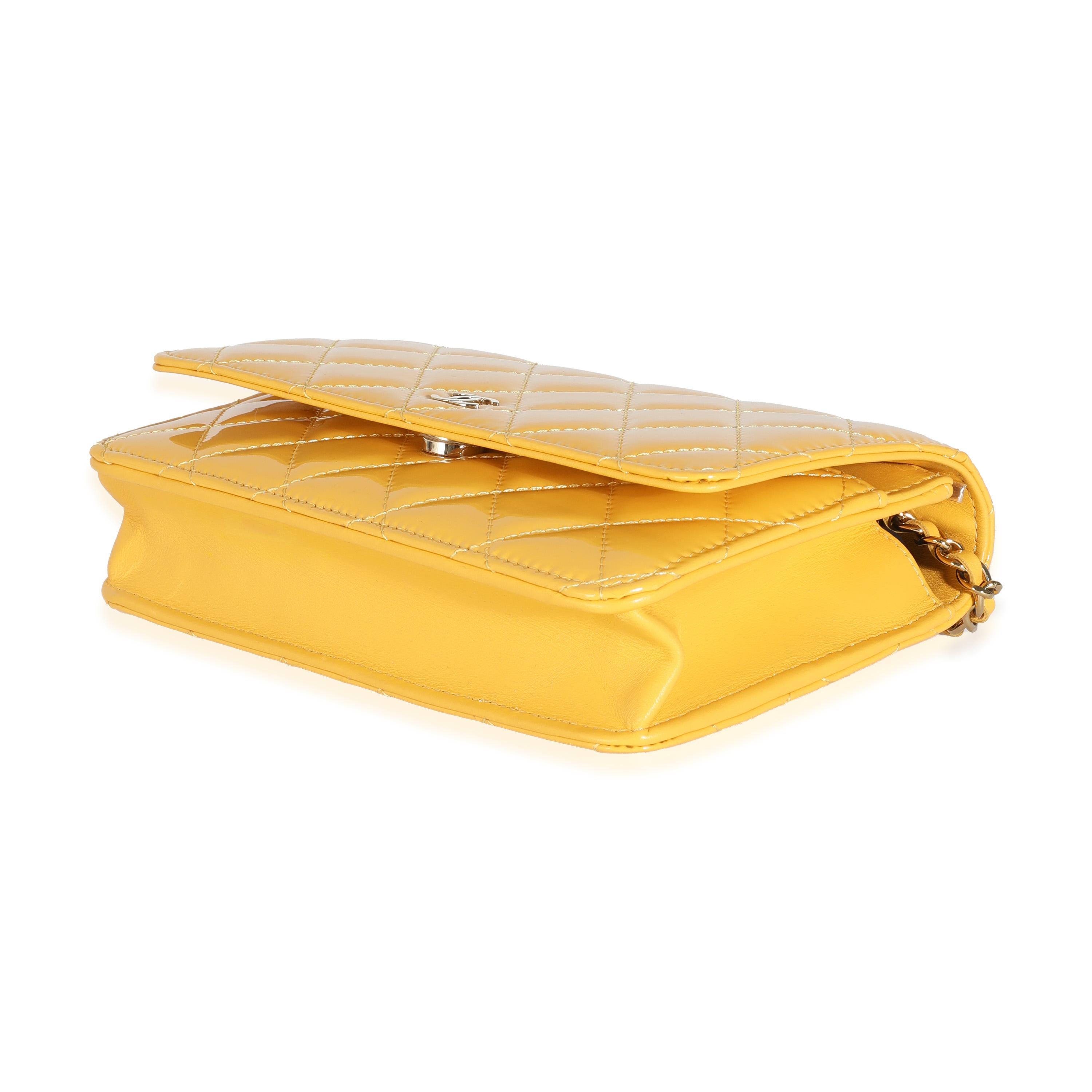 Chanel 23A Yellow Quilted Patent Classic Wallet On Chain 2