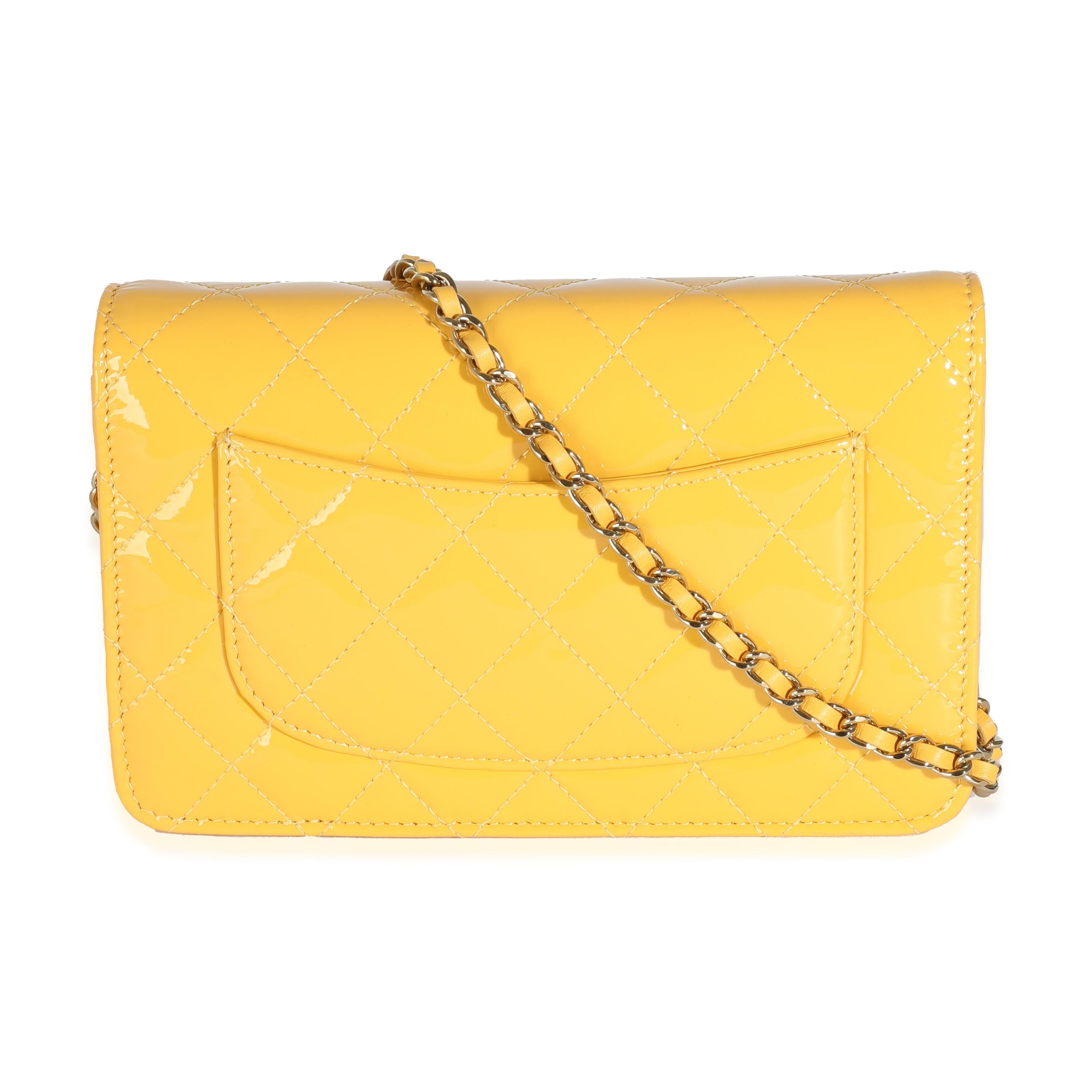 Chanel 23A Yellow Quilted Patent Classic Wallet On Chain 3