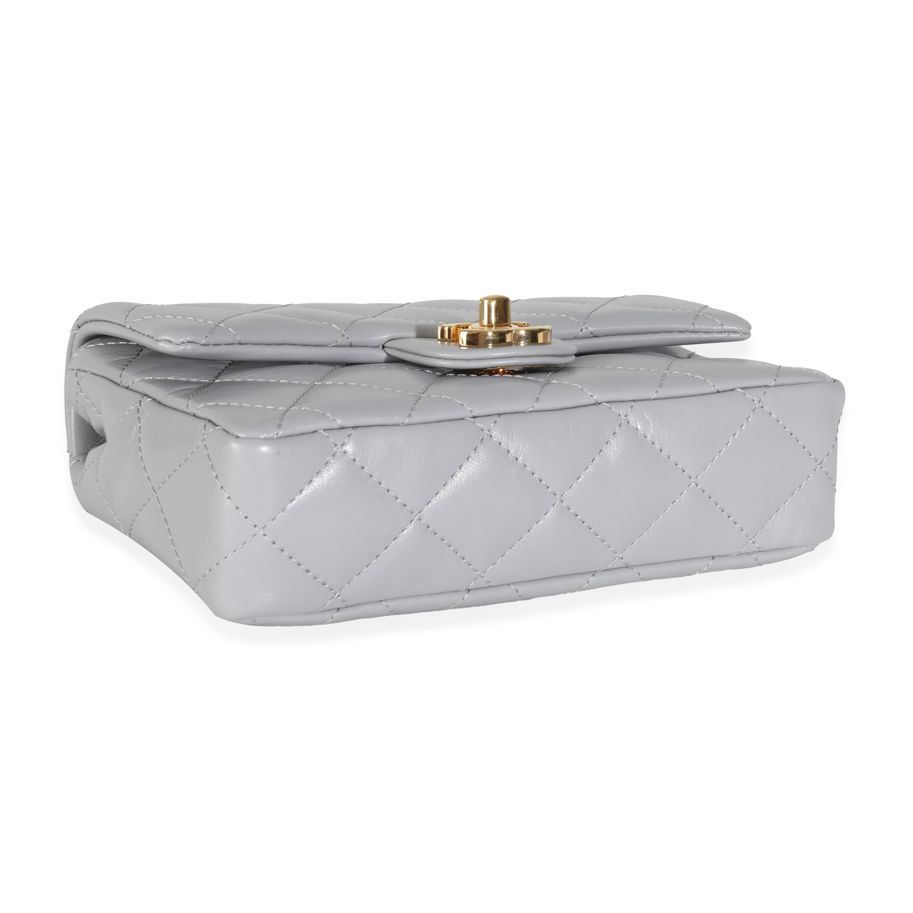 Chanel 23B Grigio Trapuntata in pelle di agnello lucida Mini CC Top Handle Flap Bag in vendita 3