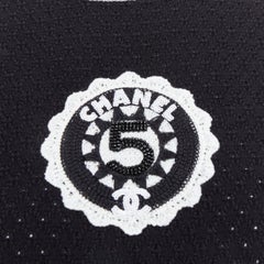 CHANEL 23C black cotton CC No.5 bead broderie pointelle dress FR34 XS