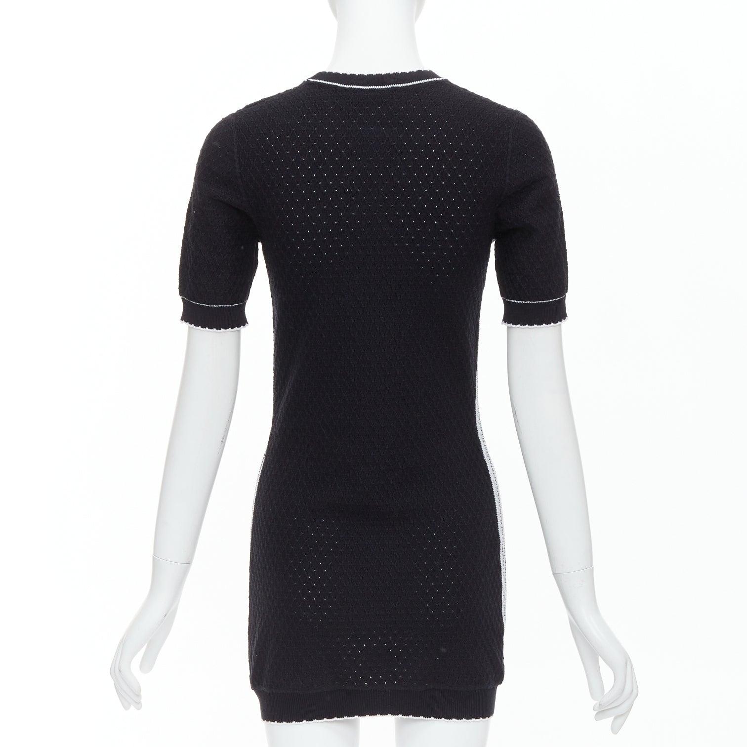 Women's CHANEL 23C black cotton CC No.5 bead broderie pointelle dress FR34 XS For Sale