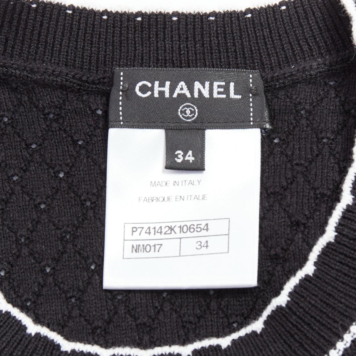 CHANEL 23C black cotton CC No.5 bead broderie pointelle dress FR34 XS For Sale 3