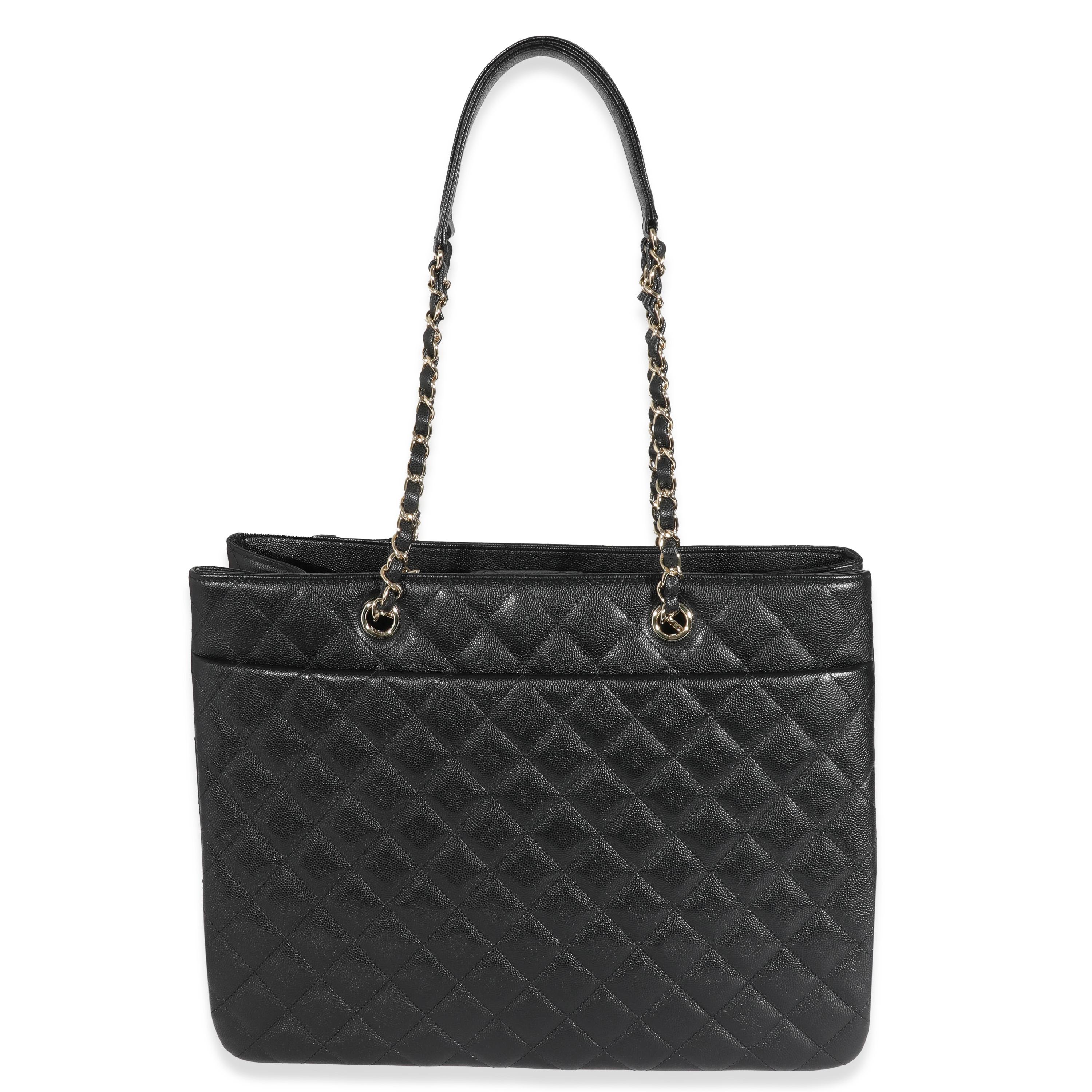 Chanel 23C Black Quilted Caviar Large Shopping Tote 3