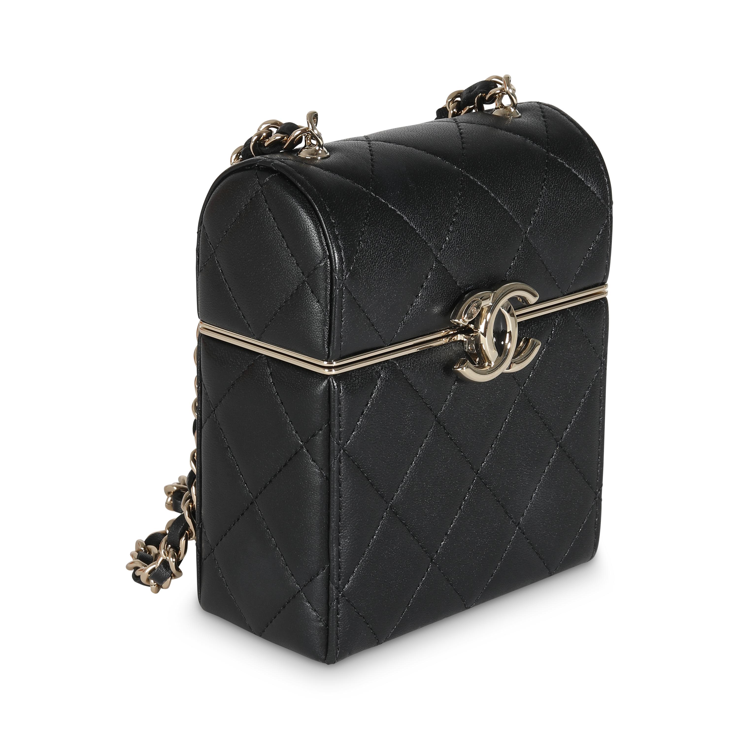Chanel 23C Black Quilted Lambskin Box Chain Vanity In Excellent Condition For Sale In New York, NY