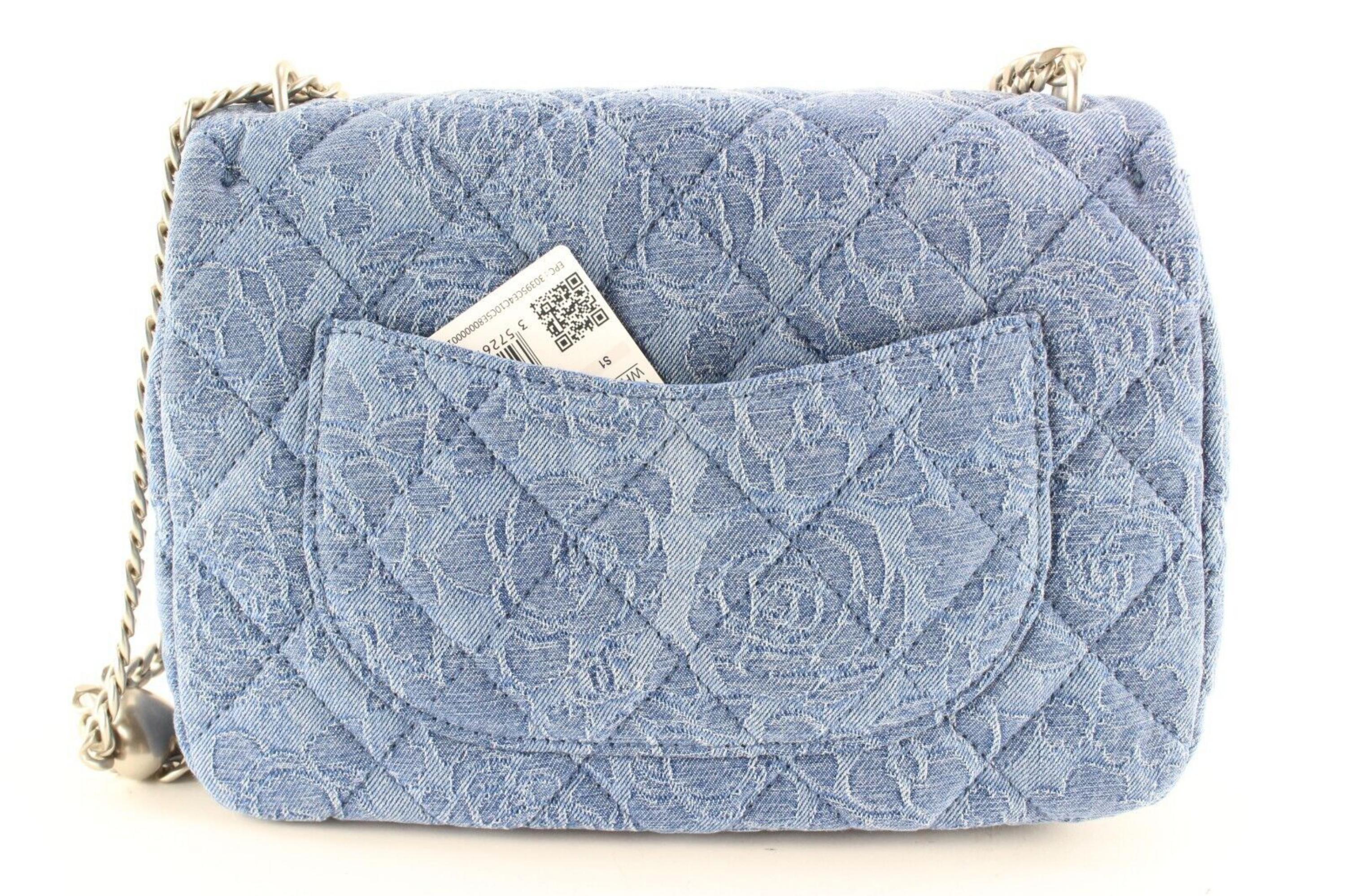 Chanel 23C Camellia Quilted Denim Heart Crush Small Classic Flap 4CK0215 In New Condition In Dix hills, NY