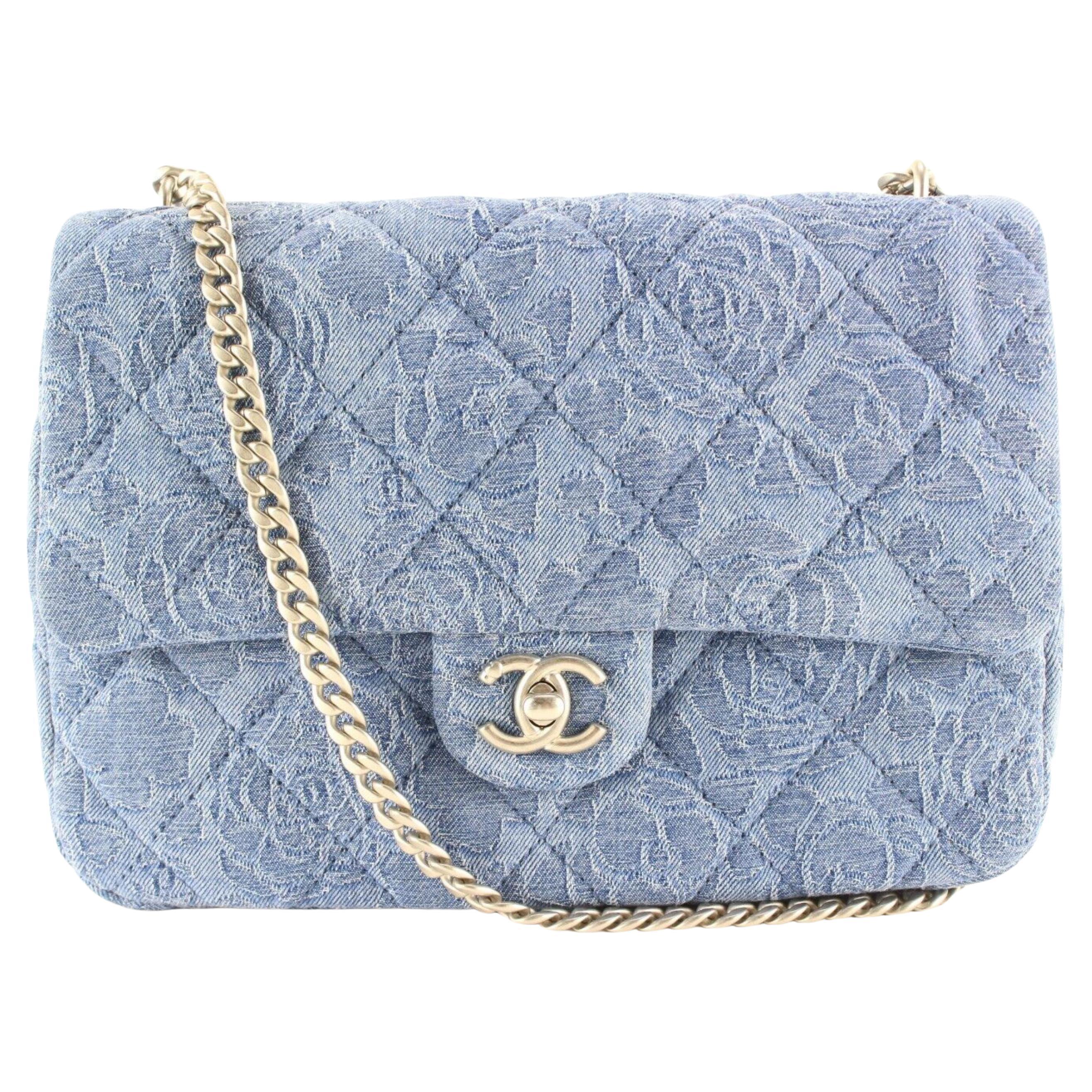 Chanel 23C Camellia Quilted Denim Heart Crush Small Classic Flap 4CK0215