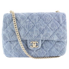 Chanel 23C Camellia Quilted Denim Heart Crush Small Classic Flap 4CK0215