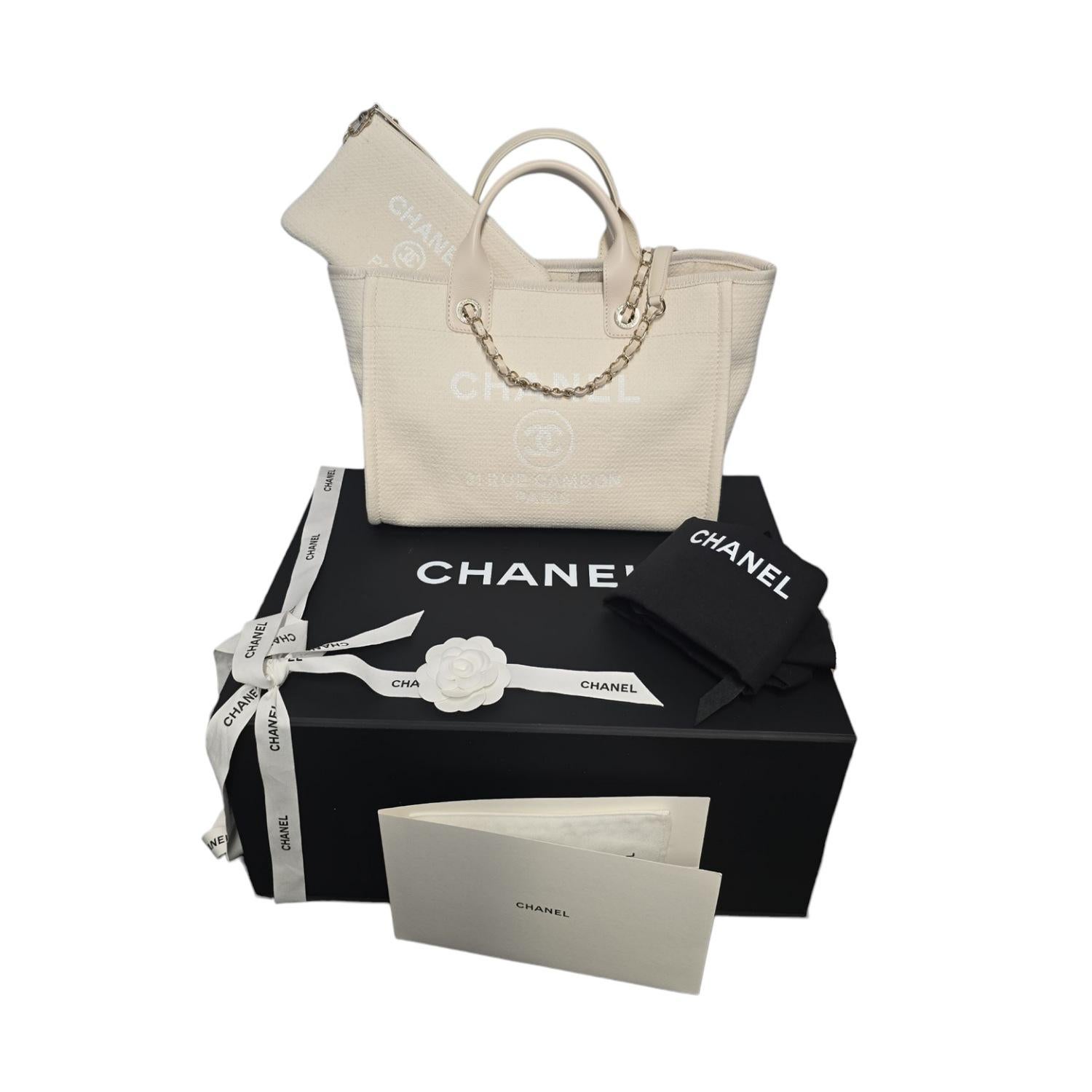 Chanel 23C Mixed Fibers Calfskin Small Deauville Shopping Tote For Sale 8