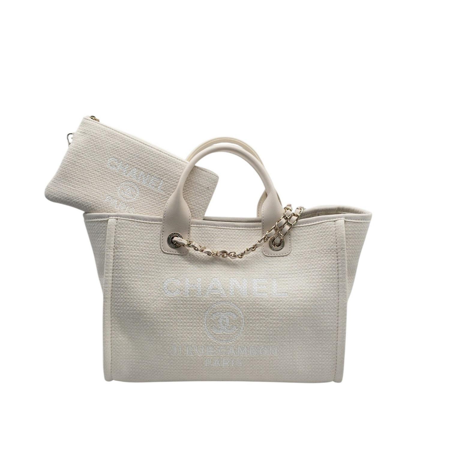 Gray Chanel 23C Mixed Fibers Calfskin Small Deauville Shopping Tote For Sale