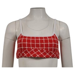 Chanel  23C Monico Tweed Tank Top Size FR 38 Red White Camisole Checkered