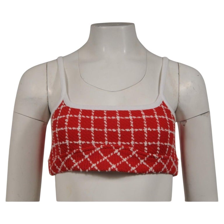 Chanel 23C Monico Tweed Tank Top Size FR 38 Red White Camisole 