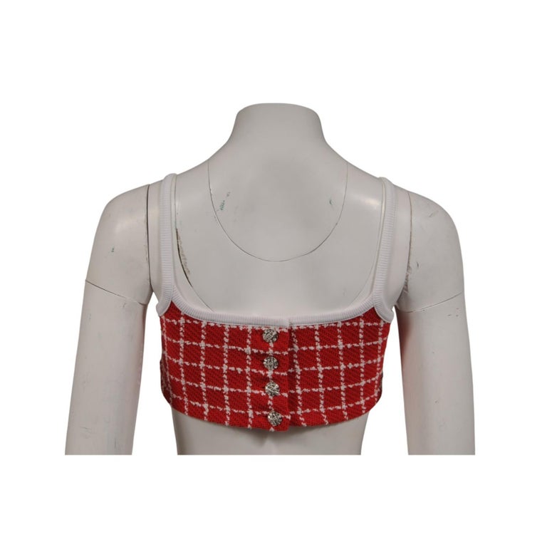 Chanel 23C Monico Tweed Tank Top Size FR 38 Red White Camisole 