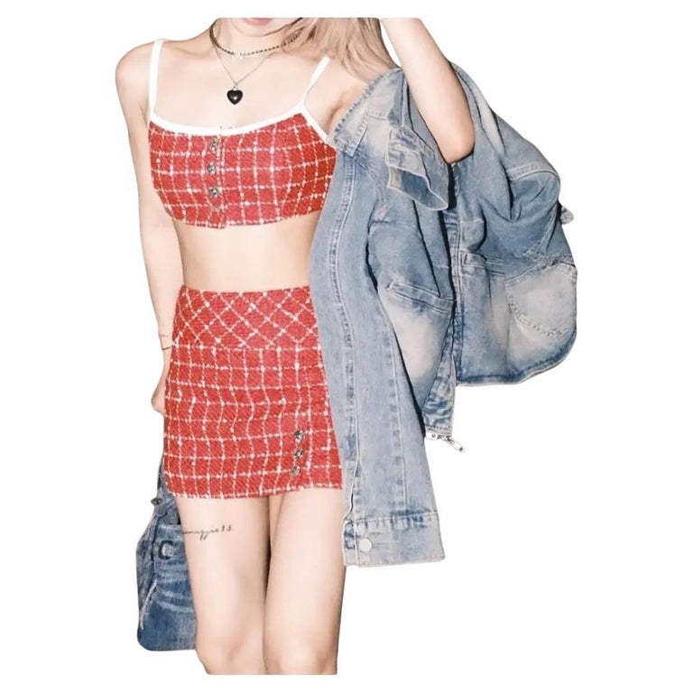Chanel 23C Monico Tweed Tank Top Size FR 38 Red White Camisole 