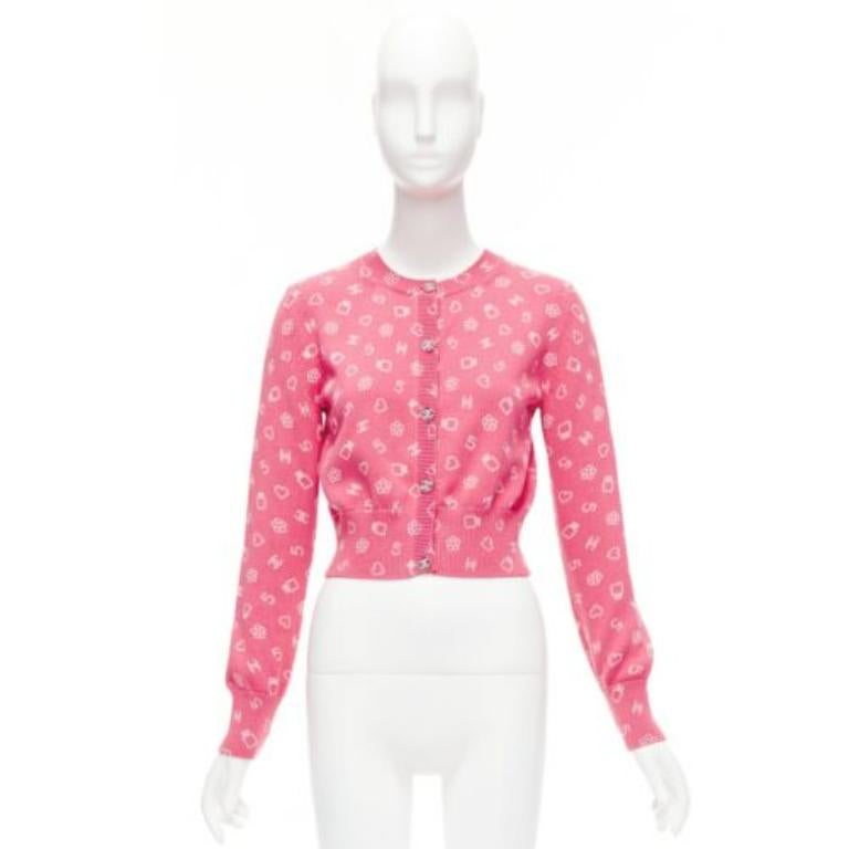 CHANEL 23C pink Number 5 perfume CC logo cropped cardigan FR36 S 5