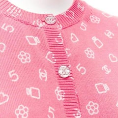 CHANEL 23C pink Number 5 perfume CC logo cropped cardigan FR36 S