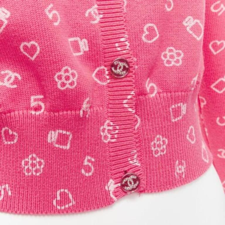 CHANEL 23C pink Number 5 perfume CC logo cropped cardigan FR36 S 3
