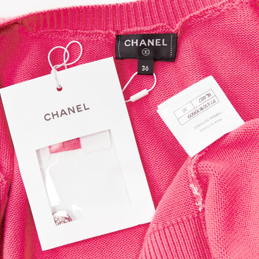 CHANEL 23C Rosa Nummer 5 Parfüm CC Logo Kurze Strickjacke FR36 S im Angebot 5