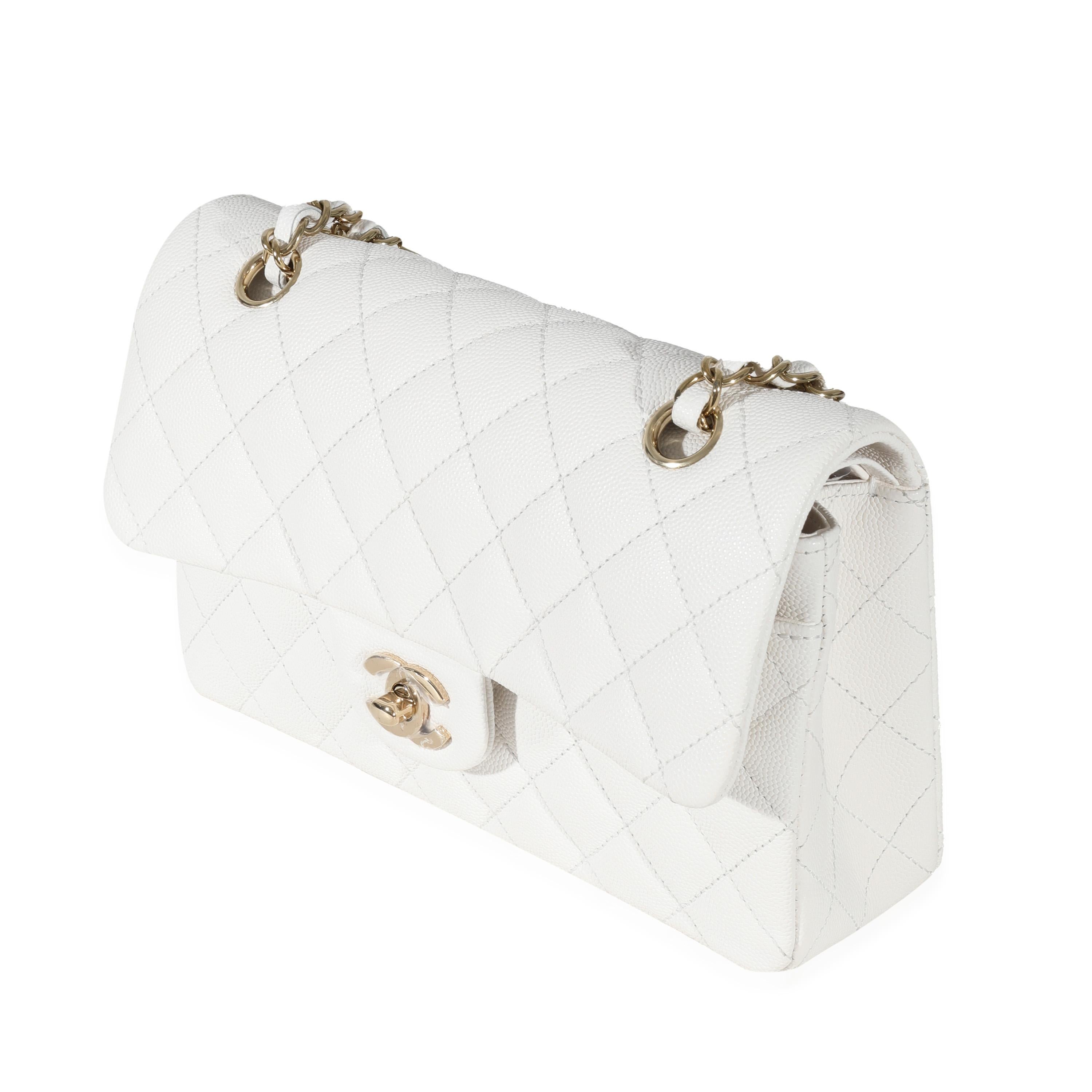 Chanel 23C White Caviar Small Classic Double Flap Bag In Excellent Condition In New York, NY