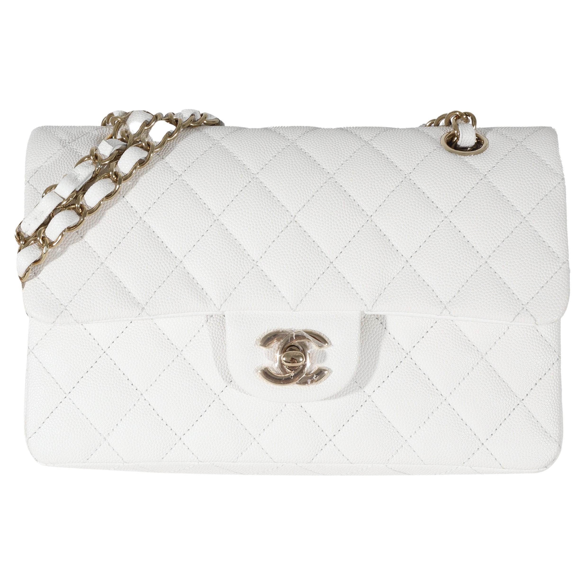 Chanel 23C White Caviar Small Classic Double Flap Bag For Sale at