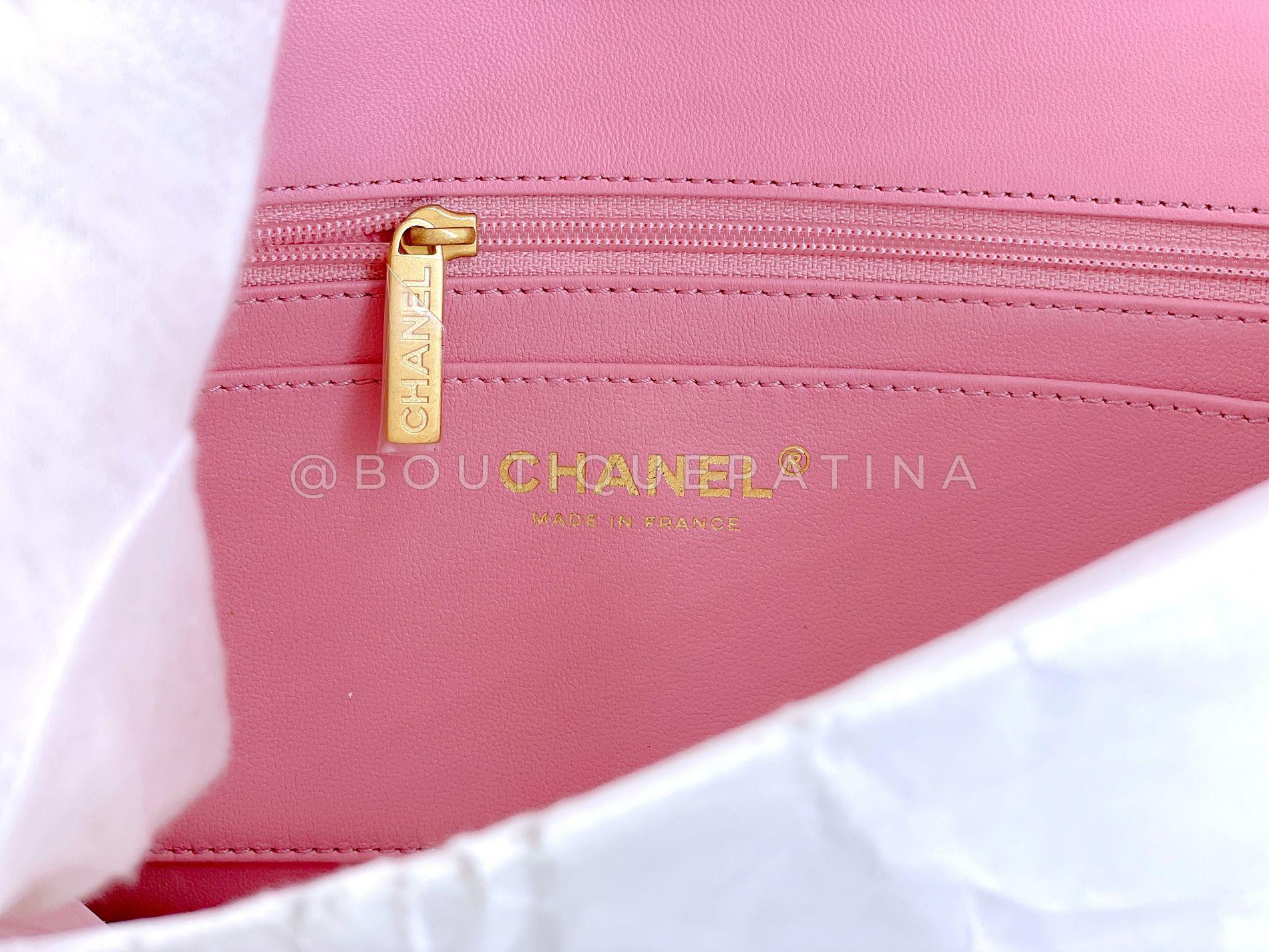 Chanel 23C Woven Houndstooth Pink Gold White Flap Bag GHW 68861 en vente 6
