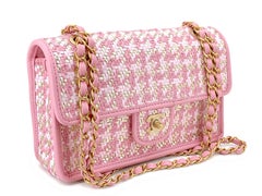 Chanel 23C Woven Houndstooth Pink Gold White Flap Bag GHW 68861