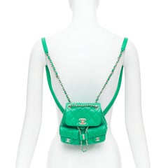 CHANEL 23P Duma Small green caviar leather silver CC logo mini backpack