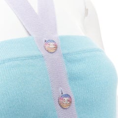 CHANEL 23P Runway blue purple CC buton cashmere buckle halter top FR34 XS