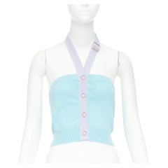 CHANEL 23P Runway blue purple CC buton cashmere buckle halter top FR34 XS