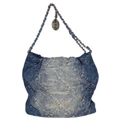 Chanel 23P Wash Blue Denim Quilted Medium 22 Hobo Bag