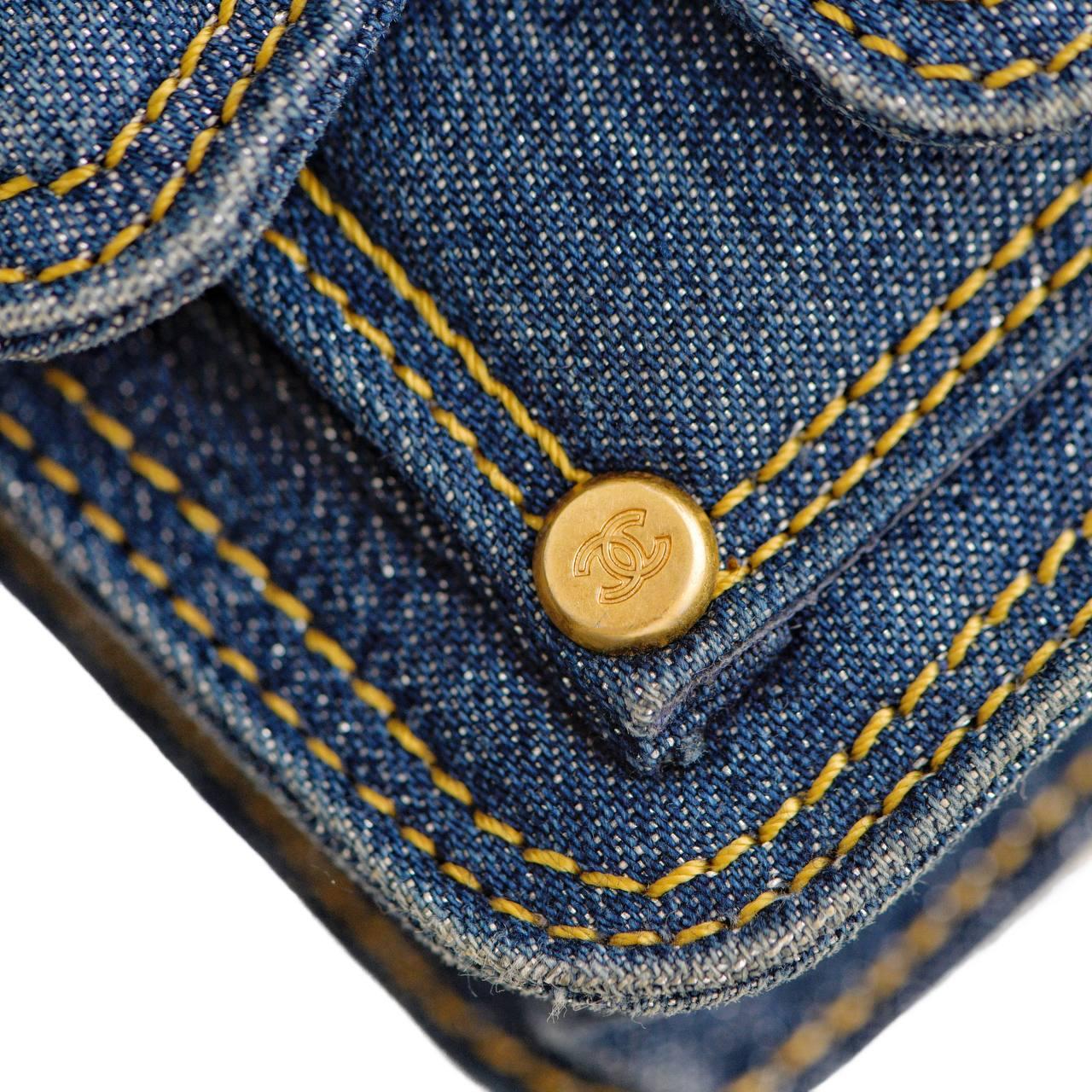 Chanel 23S Denim Quilted Card Holder Shoulder Bag For Sale 6