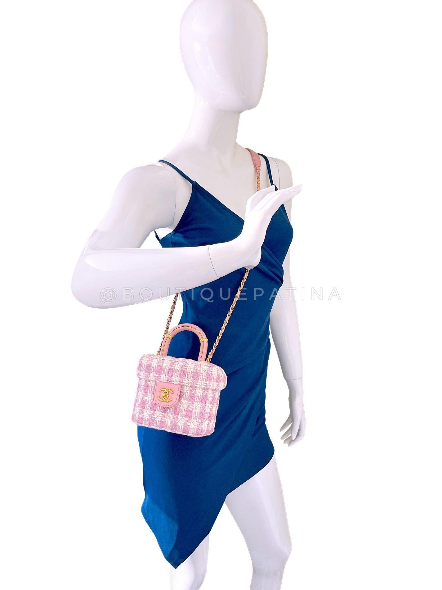 Chanel 23S Ecru Rosa Tweed a scacchi Borsa Vanity GHW 4LA 68936 in vendita 9