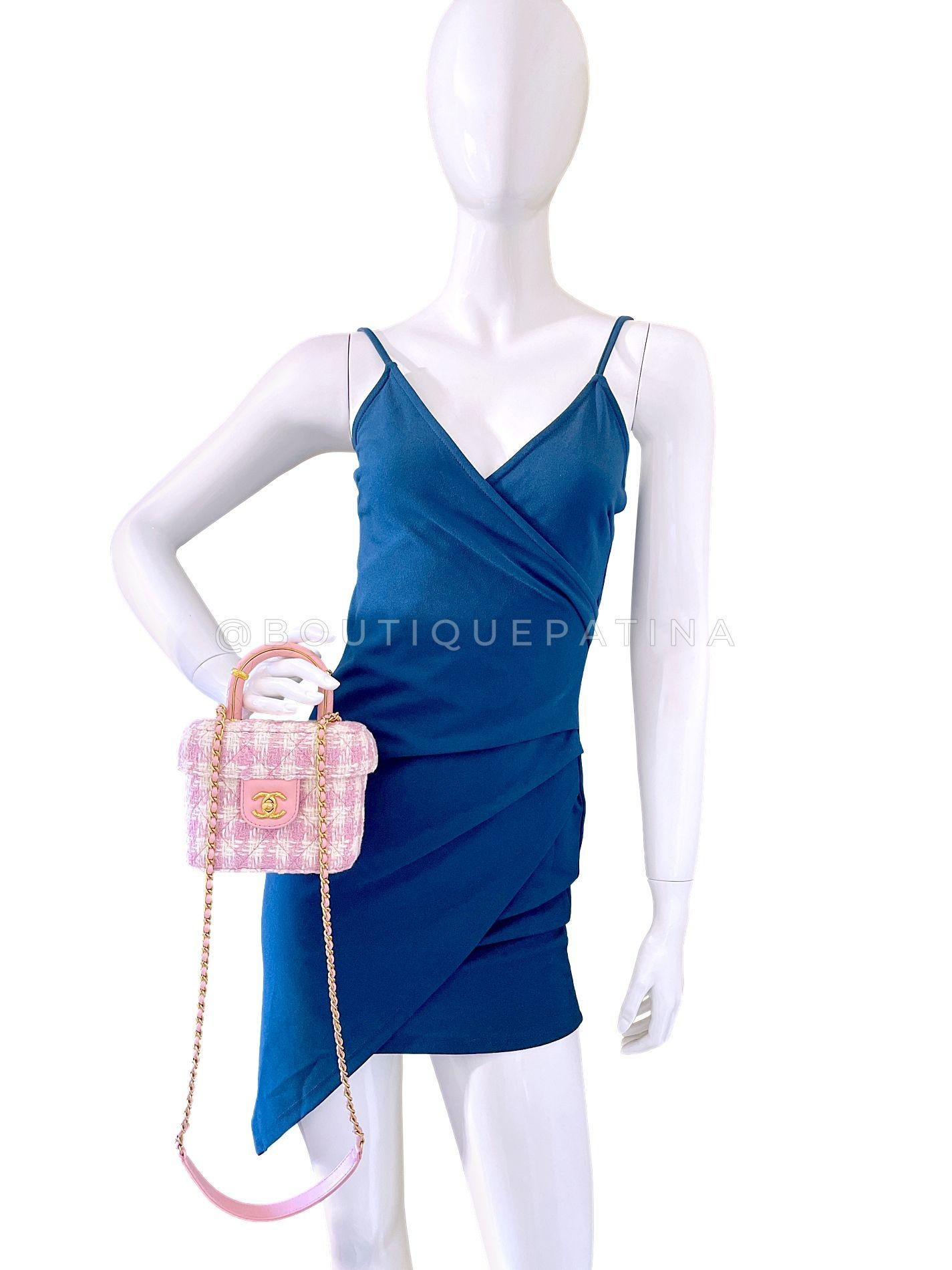 Chanel 23S Ecru Rosa Tweed a scacchi Borsa Vanity GHW 4LA 68936 in vendita 10