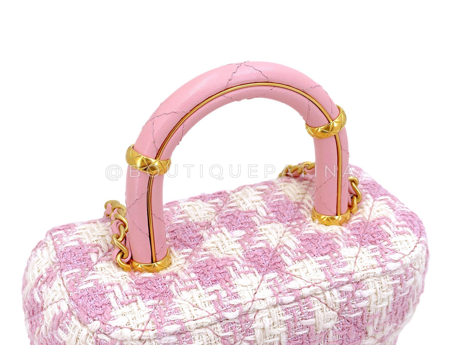 Chanel 23S Ecru Rosa Tweed a scacchi Borsa Vanity GHW 4LA 68936 In condizioni ottime in vendita a Costa Mesa, CA