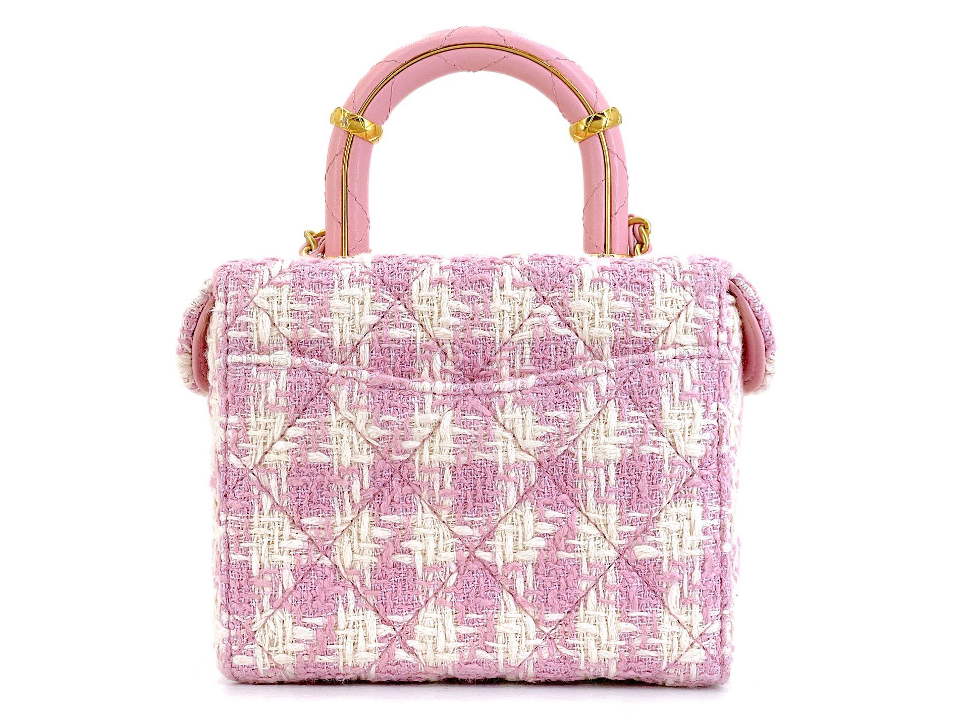 Chanel 23S Ecru Rosa Tweed a scacchi Borsa Vanity GHW 4LA 68936 in vendita 1