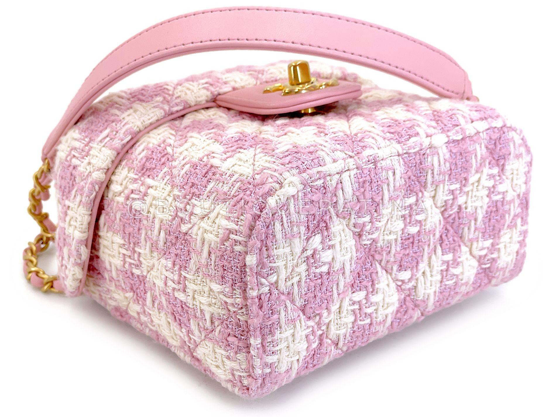 Chanel 23S Ecru Rosa Tweed a scacchi Borsa Vanity GHW 4LA 68936 in vendita 3