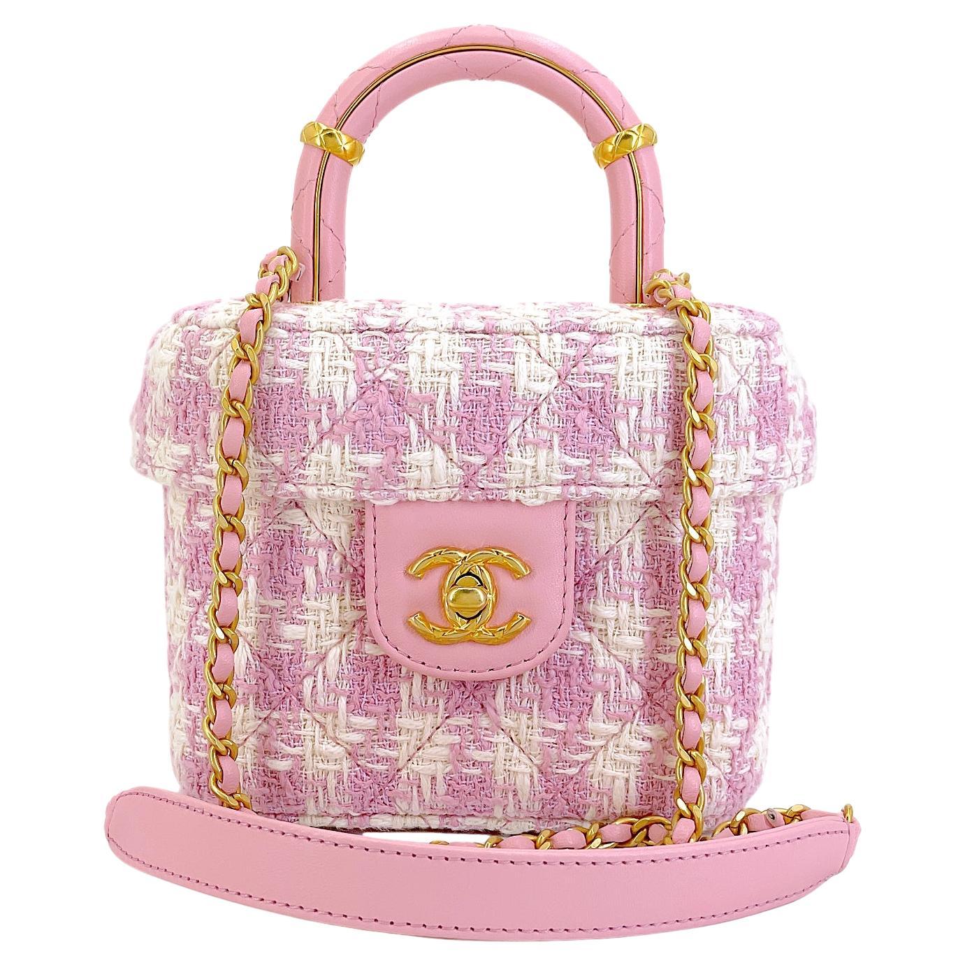 Chanel 23S Ecru Pink Tweed Checkered Vanity Crossbody Bag GHW 4LA 68936