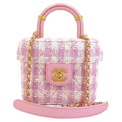 Chanel 23S Ecru Pink Tweed Checkered Vanity Crossbody Bag GHW 4LA 68936