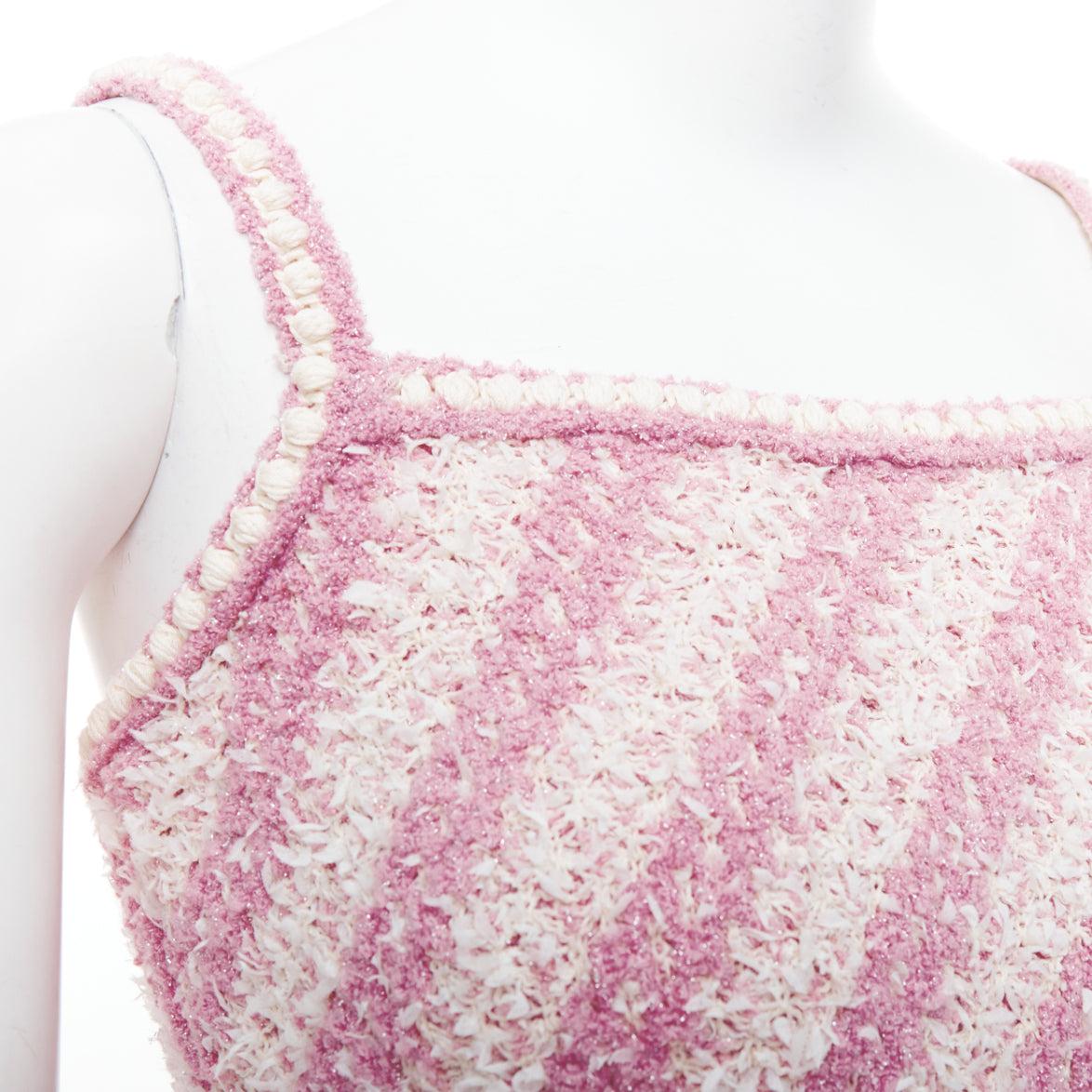 CHANEL 23S pink white cotton blend striped tweed CC mini dress FR34 XS For Sale 2
