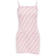 CHANEL 23S Rosa-weißes Minikleid aus Baumwollmischung mit gestreiftem Tweed CC FR34 XS