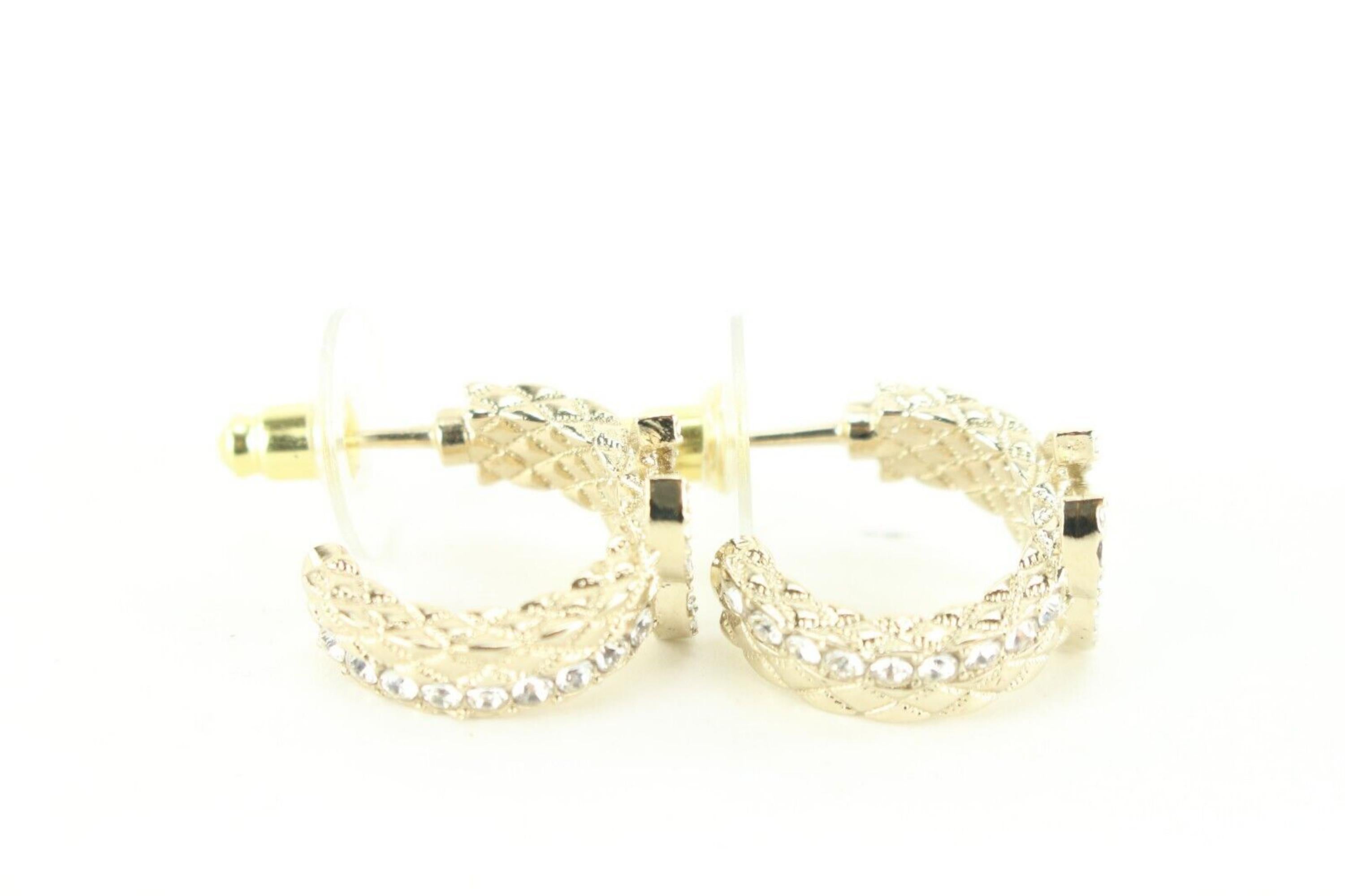 Chanel 23V Gold Quilted Crystal CC Hoop Earrings 5CJ1229 For Sale 1